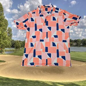 Bad Birdie Men’s Golf Polo 2XL Catalina Pink Orange Geometric